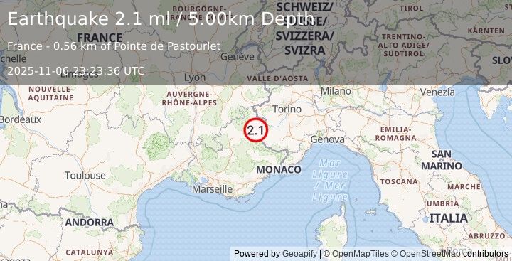 Earthquake FRANCE (2.1 ml) (2025-11-06 23:23:36 UTC)