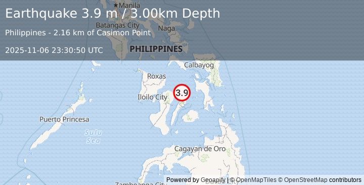 Earthquake NEGROS- CEBU REG, PHILIPPINES (3.9 m) (2025-11-06 23:30:50 UTC)