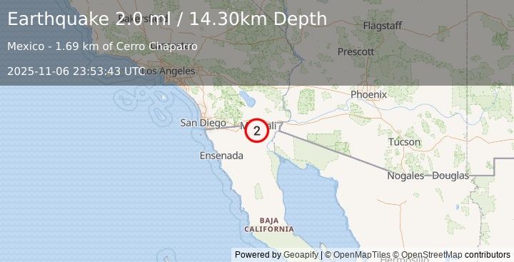 Earthquake BAJA CALIFORNIA, MEXICO (2.0 ml) (2025-11-06 23:53:43 UTC)