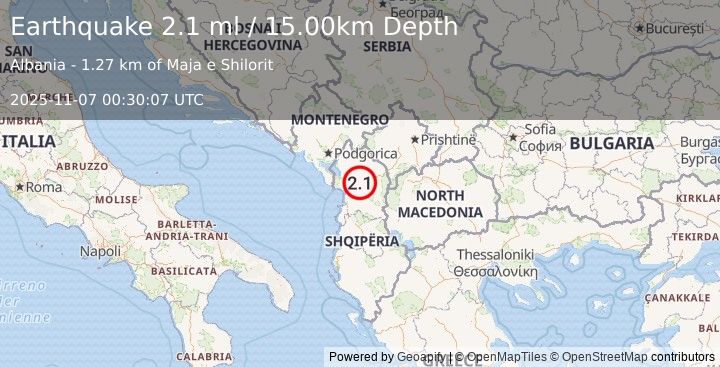Earthquake ALBANIA (2.1 ml) (2025-11-07 00:30:07 UTC)