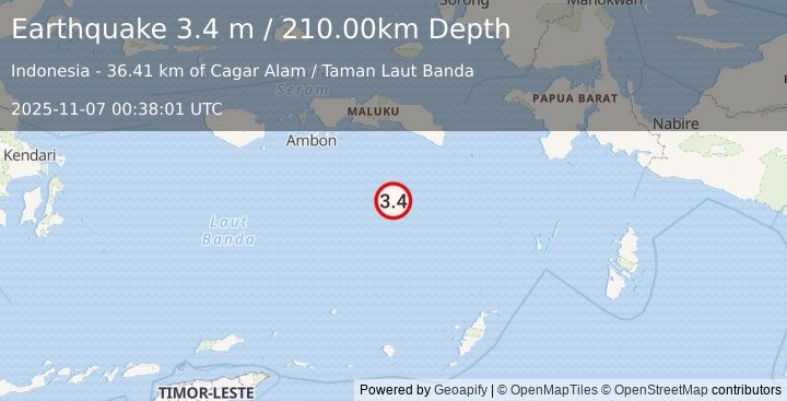 Earthquake BANDA SEA (3.4 m) (2025-11-07 00:38:01 UTC)