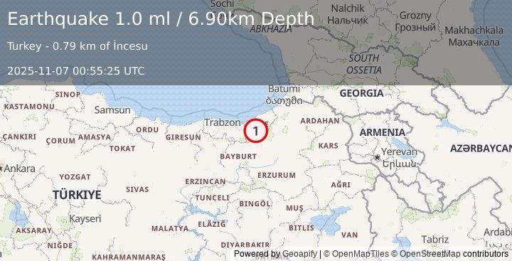 Earthquake EASTERN TURKEY (1.0 ml) (2025-11-07 00:55:25 UTC)