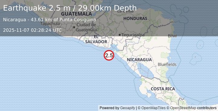 Earthquake NEAR COAST OF NICARAGUA (2.5 m) (2025-11-07 02:28:24 UTC)