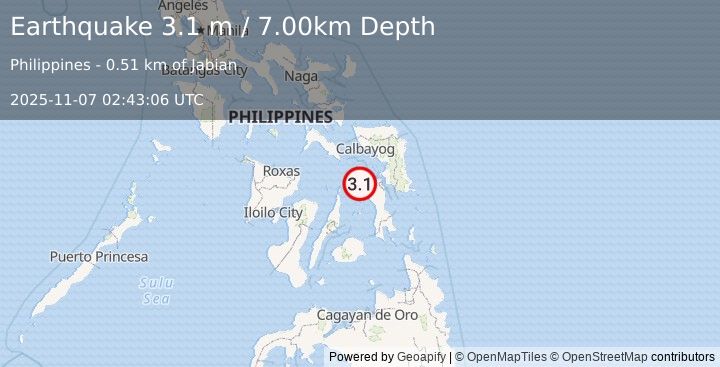 Earthquake LEYTE, PHILIPPINES (3.1 m) (2025-11-07 02:43:06 UTC)