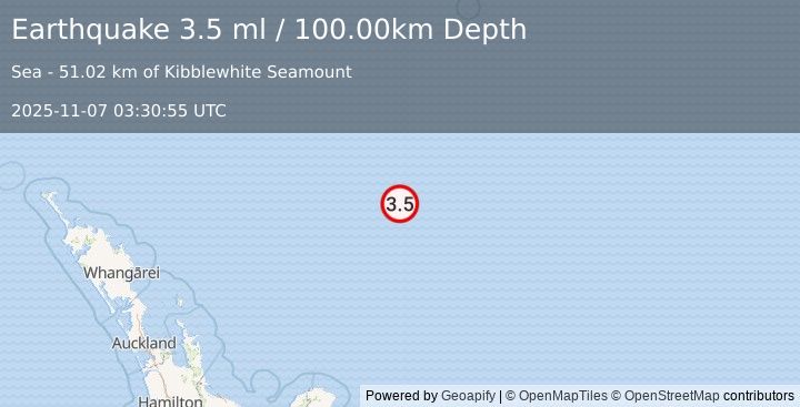 Earthquake SOUTH OF KERMADEC ISLANDS (3.5 ml) (2025-11-07 03:30:55 UTC)
