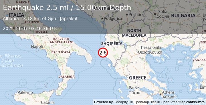 Earthquake ADRIATIC SEA (2.5 ml) (2025-11-07 03:46:36 UTC)