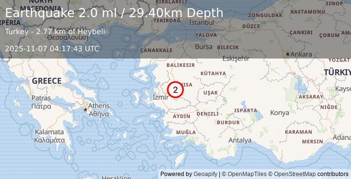 Earthquake WESTERN TURKEY (1.6 ml) (2025-11-07 04:18:14 UTC)
