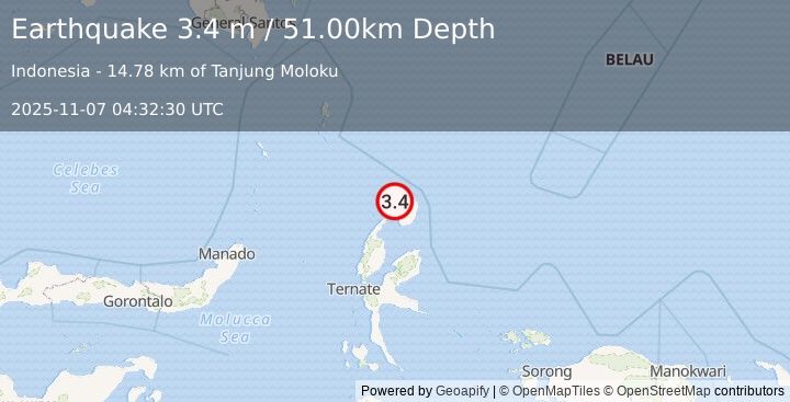 Earthquake HALMAHERA, INDONESIA (3.4 m) (2025-11-07 04:32:30 UTC)