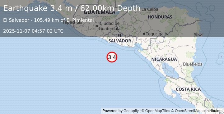 Earthquake OFF THE COAST OF EL SALVADOR (3.3 m) (2025-11-07 04:57:00 UTC)