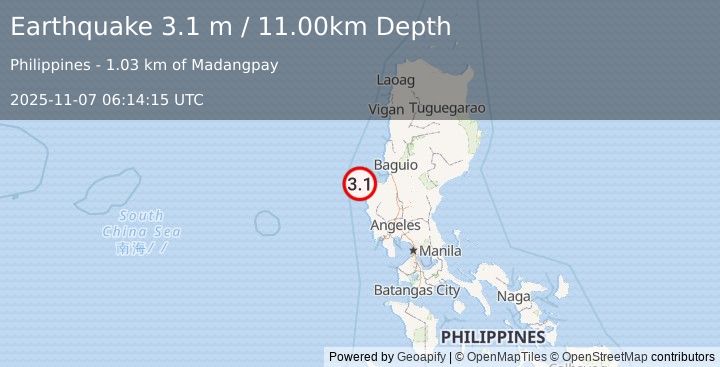 Earthquake LUZON, PHILIPPINES (3.1 m) (2025-11-07 06:14:15 UTC)