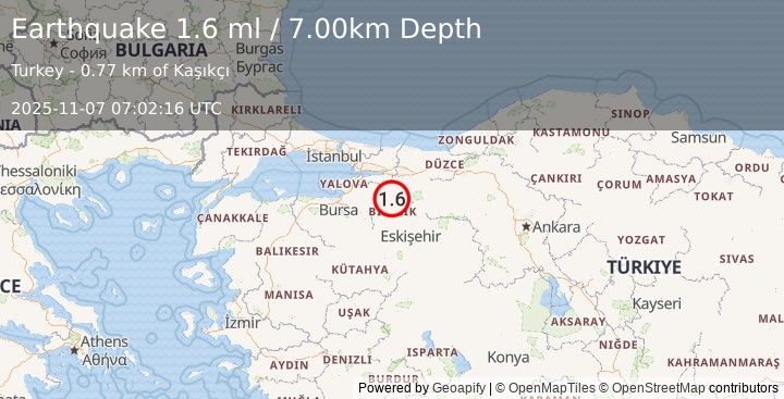 Earthquake WESTERN TURKEY (1.6 ml) (2025-11-07 07:02:16 UTC)