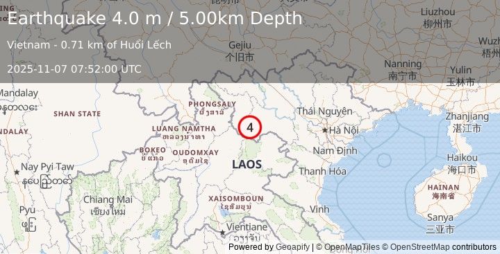 Earthquake VIETNAM (4.0 m) (2025-11-07 07:52:00 UTC)