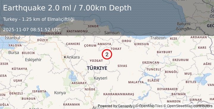 Earthquake CENTRAL TURKEY (2.0 ml) (2025-11-07 08:51:52 UTC)
