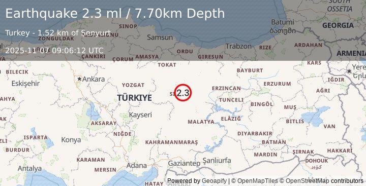 Earthquake CENTRAL TURKEY (2.3 ml) (2025-11-07 09:06:12 UTC)