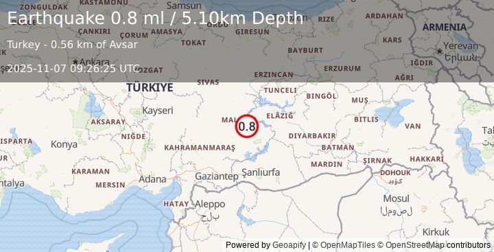 Earthquake EASTERN TURKEY (0.8 ml) (2025-11-07 09:26:25 UTC)