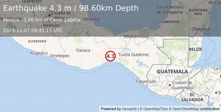 Earthquake OAXACA, MEXICO (4.3 m) (2025-11-07 09:41:15 UTC)
