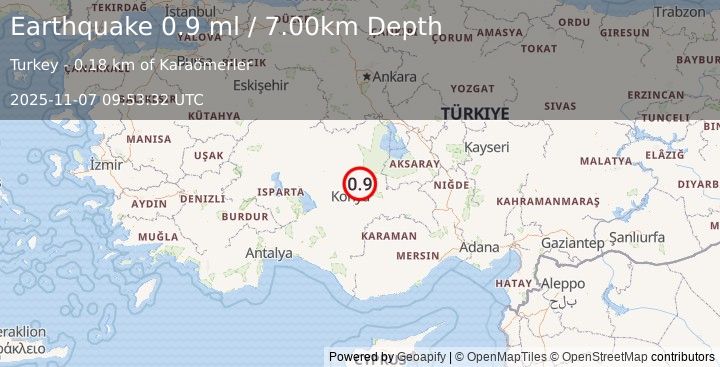 Earthquake CENTRAL TURKEY (0.9 ml) (2025-11-07 09:53:32 UTC)
