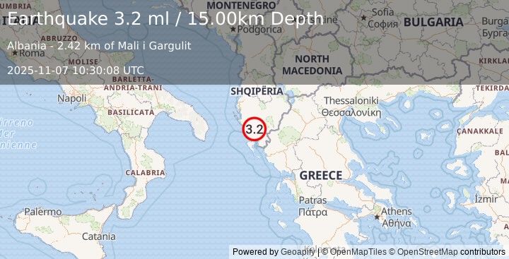 Earthquake ALBANIA (3.0 ml) (2025-11-07 10:30:07 UTC)