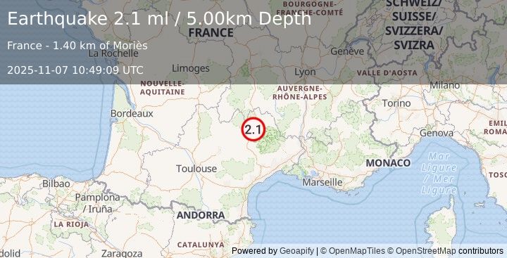 Earthquake FRANCE (2.1 ml) (2025-11-07 10:49:09 UTC)