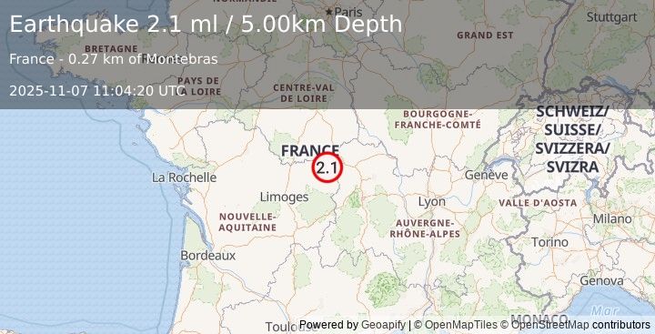 Earthquake FRANCE (2.1 ml) (2025-11-07 11:04:20 UTC)