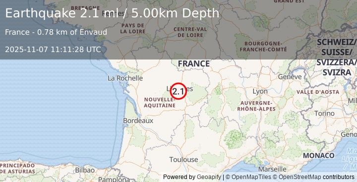 Earthquake FRANCE (2.1 ml) (2025-11-07 11:11:28 UTC)