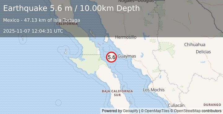 Earthquake GULF OF CALIFORNIA (5.7 mw) (2025-11-07 12:04:30 UTC)