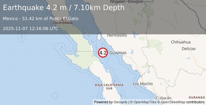 Earthquake GULF OF CALIFORNIA (4.2 m) (2025-11-07 12:16:06 UTC)