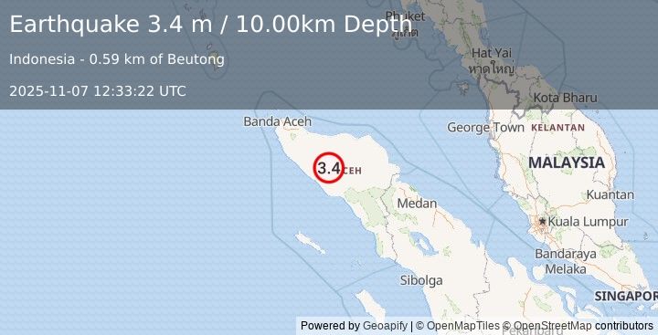 Earthquake NORTHERN SUMATRA, INDONESIA (3.4 m) (2025-11-07 12:33:22 UTC)