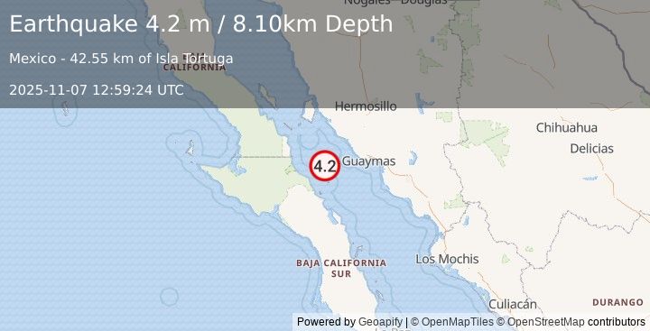 Earthquake GULF OF CALIFORNIA (4.2 m) (2025-11-07 12:59:24 UTC)