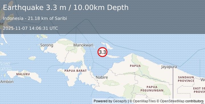 Earthquake BIAK REGION, INDONESIA (3.3 m) (2025-11-07 14:06:31 UTC)