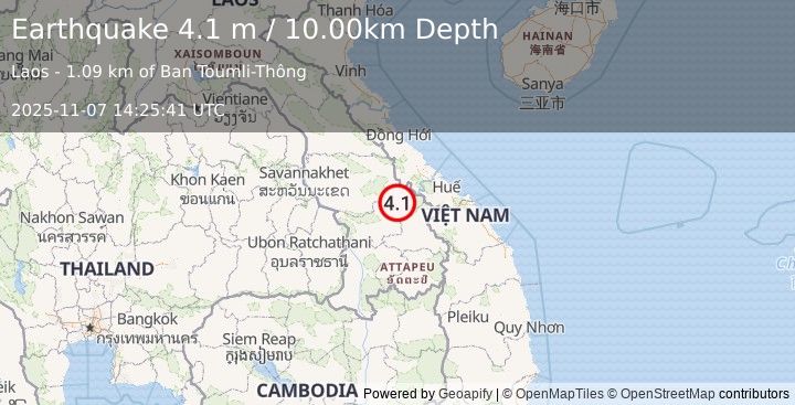 Earthquake LAOS-VIETNAM BORDER REGION (4.1 m) (2025-11-07 14:25:41 UTC)