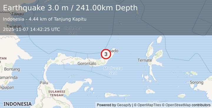 Earthquake MINAHASA, SULAWESI, INDONESIA (3.0 m) (2025-11-07 14:42:25 UTC)