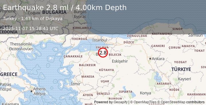 Earthquake WESTERN TURKEY (2.8 ml) (2025-11-07 15:28:41 UTC)