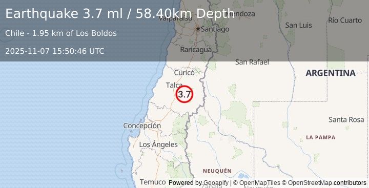 Earthquake MAULE, CHILE (3.9 ml) (2025-11-07 15:50:44 UTC)