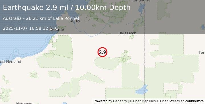Earthquake WESTERN AUSTRALIA (2.9 ml) (2025-11-07 16:58:32 UTC)