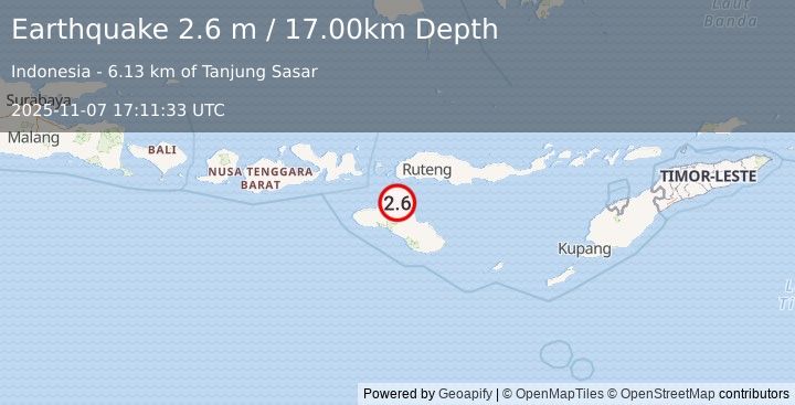 Earthquake SUMBA REGION, INDONESIA (2.6 m) (2025-11-07 17:11:33 UTC)