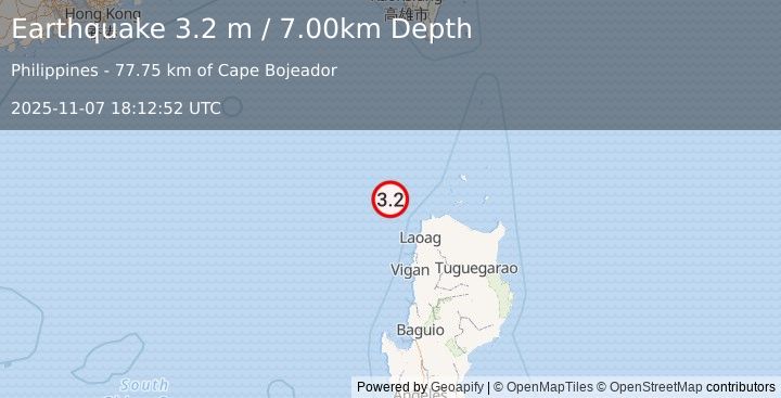 Earthquake PHILIPPINE ISLANDS REGION (3.2 m) (2025-11-07 18:12:52 UTC)
