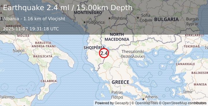 Earthquake ALBANIA (2.4 ml) (2025-11-07 19:31:18 UTC)