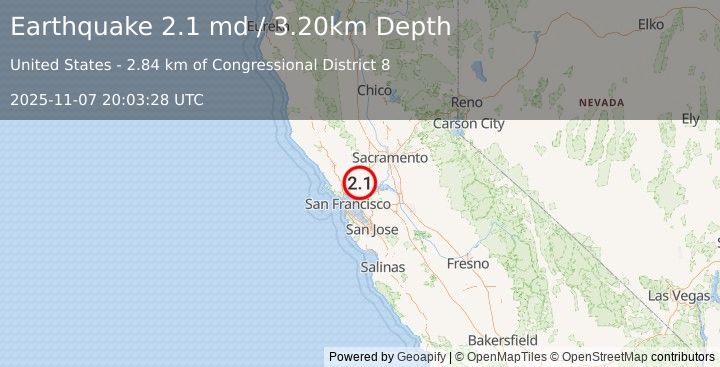 Earthquake SAN FRANCISCO BAY AREA, CALIF. (2.1 md) (2025-11-07 20:03:28 UTC)