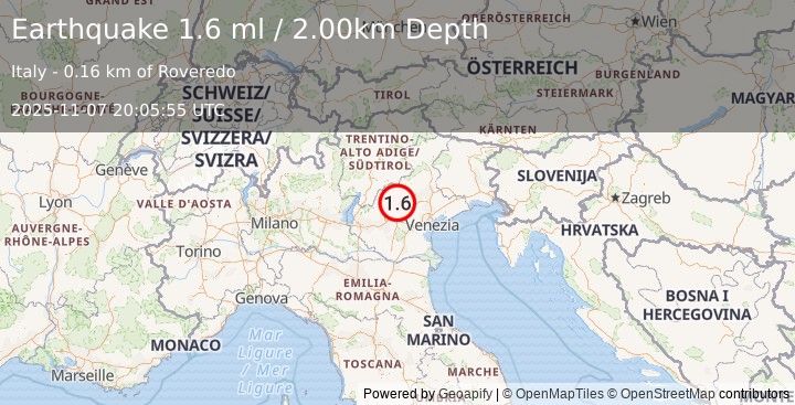 Earthquake NORTHERN ITALY (1.6 ml) (2025-11-07 20:05:55 UTC)
