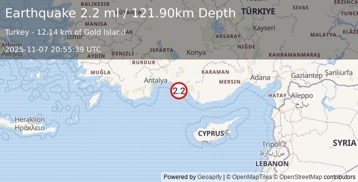 Earthquake WESTERN TURKEY (2.2 ml) (2025-11-07 20:55:39 UTC)