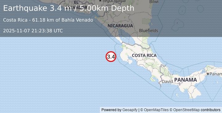 Earthquake OFF COAST OF COSTA RICA (3.0 m) (2025-11-07 21:23:43 UTC)