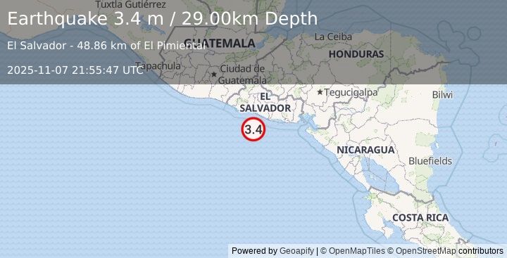 Earthquake OFFSHORE EL SALVADOR (3.3 m) (2025-11-07 21:55:50 UTC)