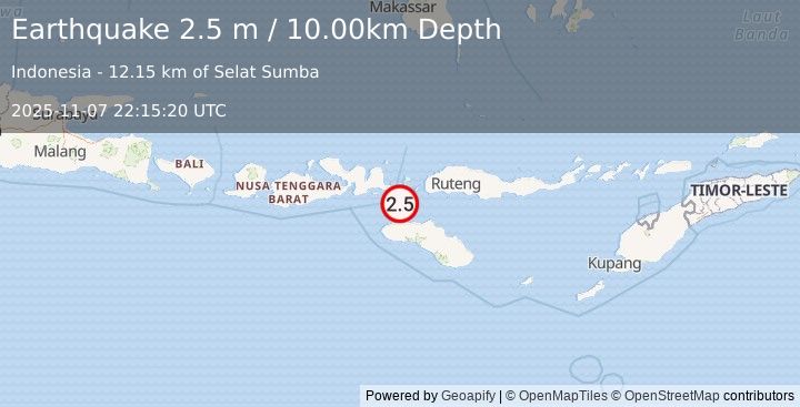 Earthquake SUMBA REGION, INDONESIA (2.5 m) (2025-11-07 22:15:20 UTC)
