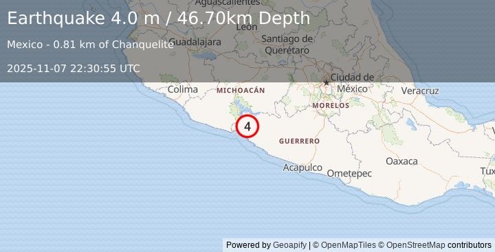 Earthquake GUERRERO, MEXICO (4.0 m) (2025-11-07 22:30:55 UTC)