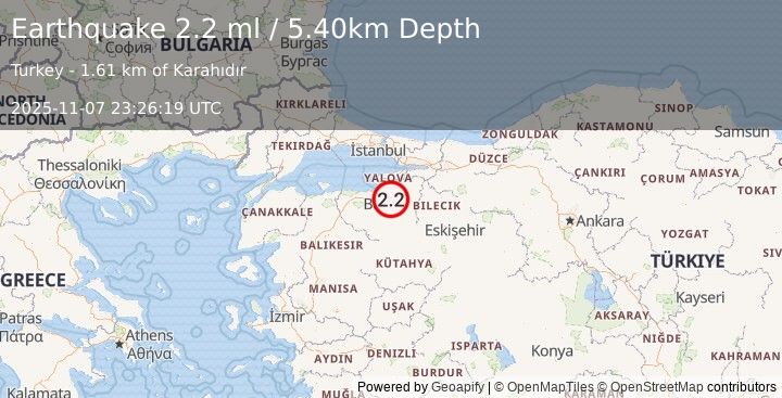 Earthquake WESTERN TURKEY (2.0 ml) (2025-11-07 23:26:20 UTC)