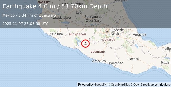Earthquake GUERRERO, MEXICO (4.0 m) (2025-11-07 23:08:58 UTC)