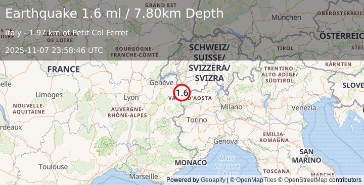 Earthquake NORTHERN ITALY (1.6 ml) (2025-11-07 23:58:46 UTC)