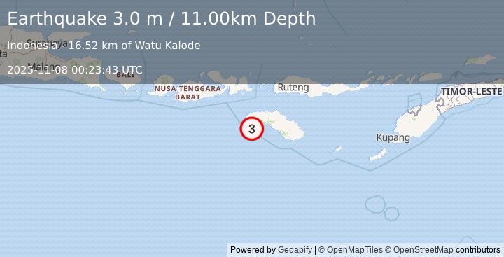 Earthquake SUMBA REGION, INDONESIA (3.0 m) (2025-11-08 00:23:43 UTC)