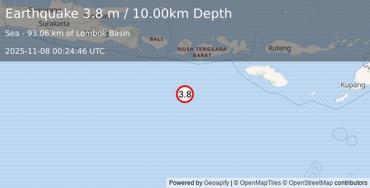 Earthquake SOUTH OF LOMBOK, INDONESIA (3.8 m) (2025-11-08 00:24:46 UTC)